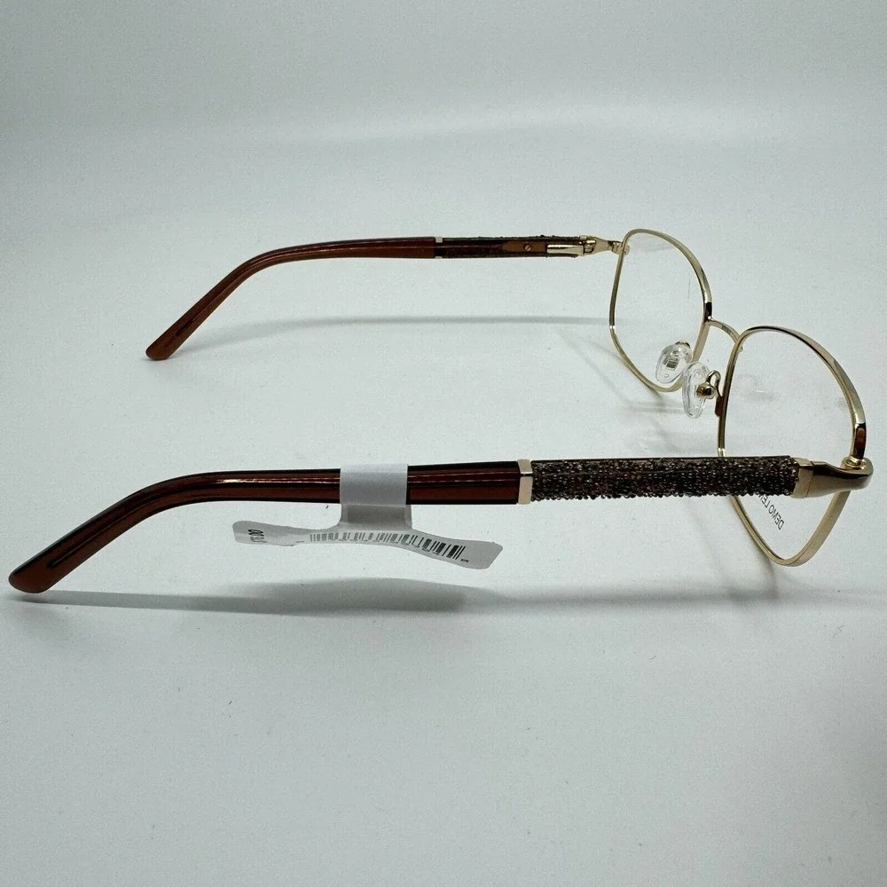 0413-01B 01 Gold Womens Rectangular Full Rim Eyeglasses Frames 52-17-135‎ H10518